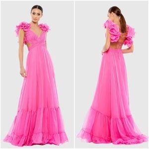 Mac Duggal Iconic Ruffle Gown in Hot Pink
